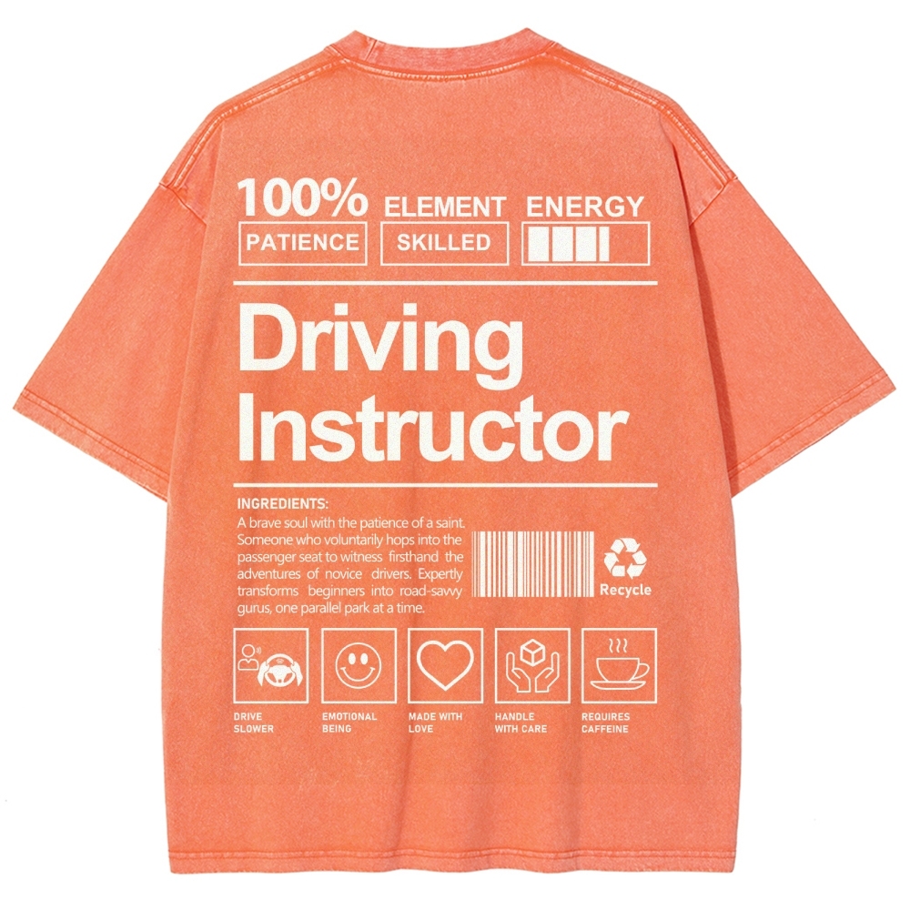 Driving Instructor Pattern Washed Vintage Short Sleeves T-Shirt-moweekender
