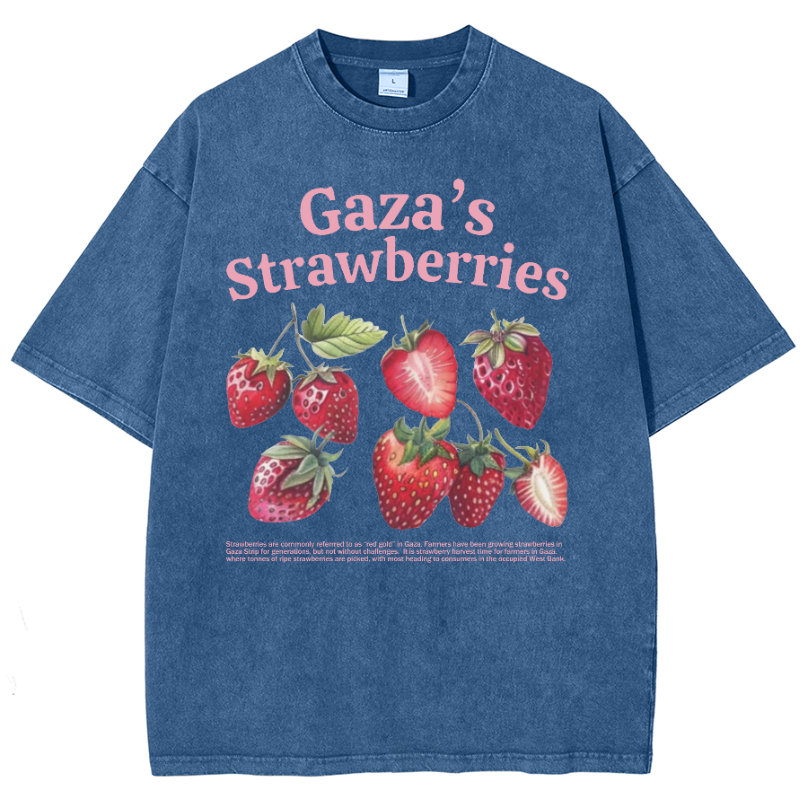 Gaza's Strawberries Fruits Unisex Fit Washed Oversized T-Shirt-moweekender