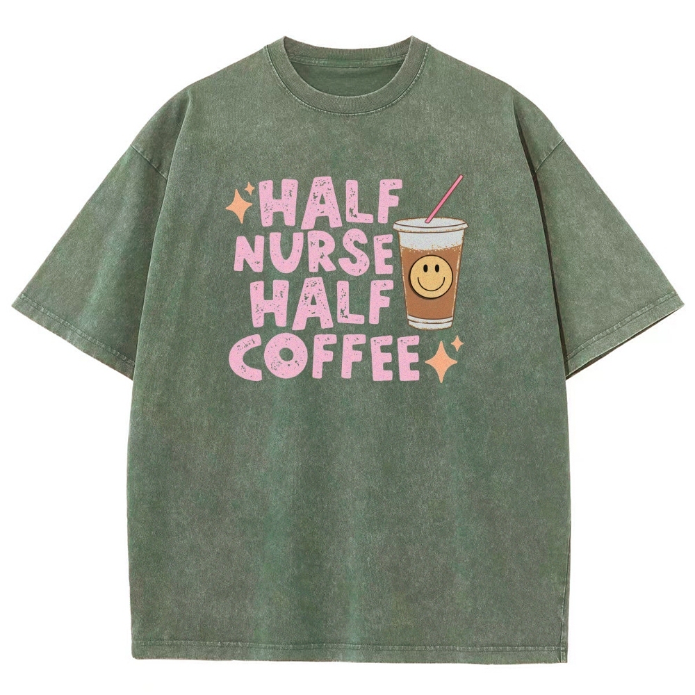 Half Coffee Unisex Fit Washed T-Shirt