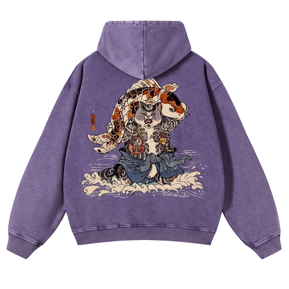 Japan Cat Story Vintage Washed Hoodie-moweekender