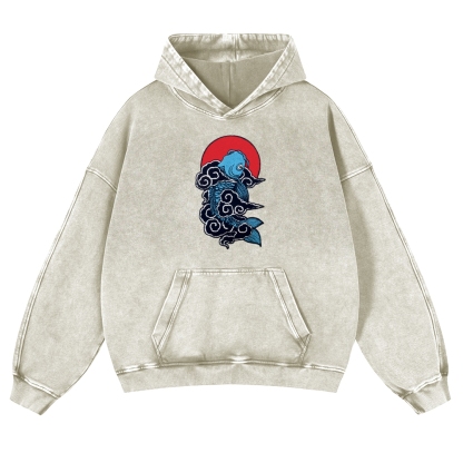 Cloud Carp Ukiyoe Pattern Vintage Washed Hoodie-moweekender