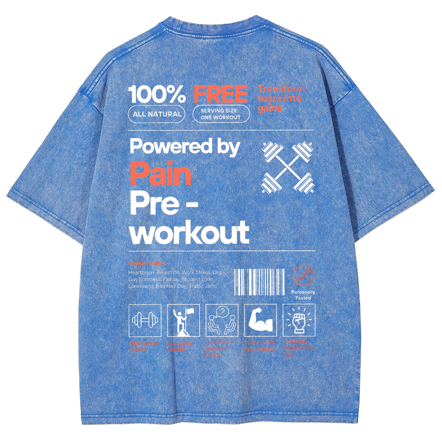 Powered by PainPre-workout Unisex Printed Retro Washed Short Sleeved T-Shirt-moweekender