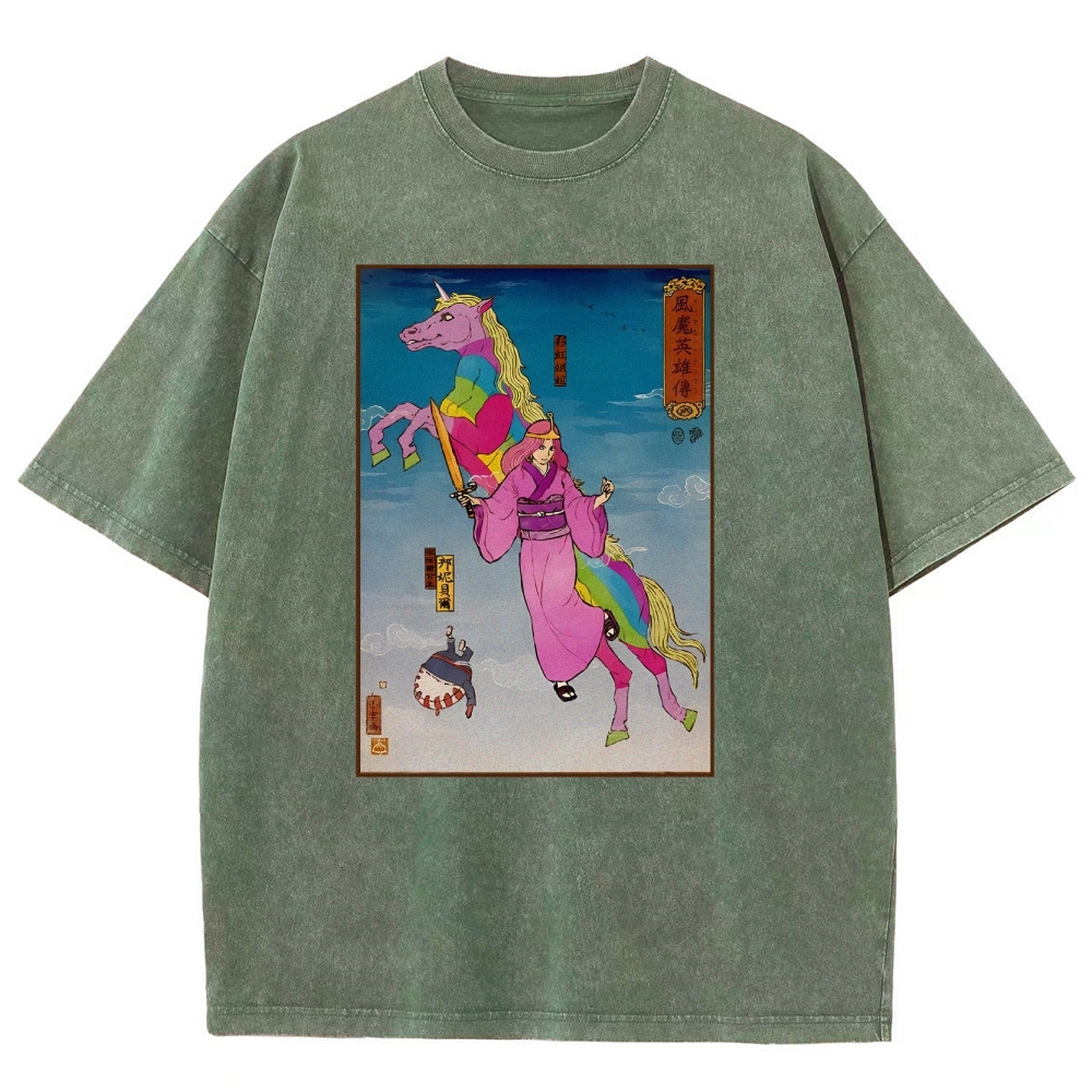 Hero Story Pink Unicorn Washed Vintage Short Sleeves T-Shirt-moweekender
