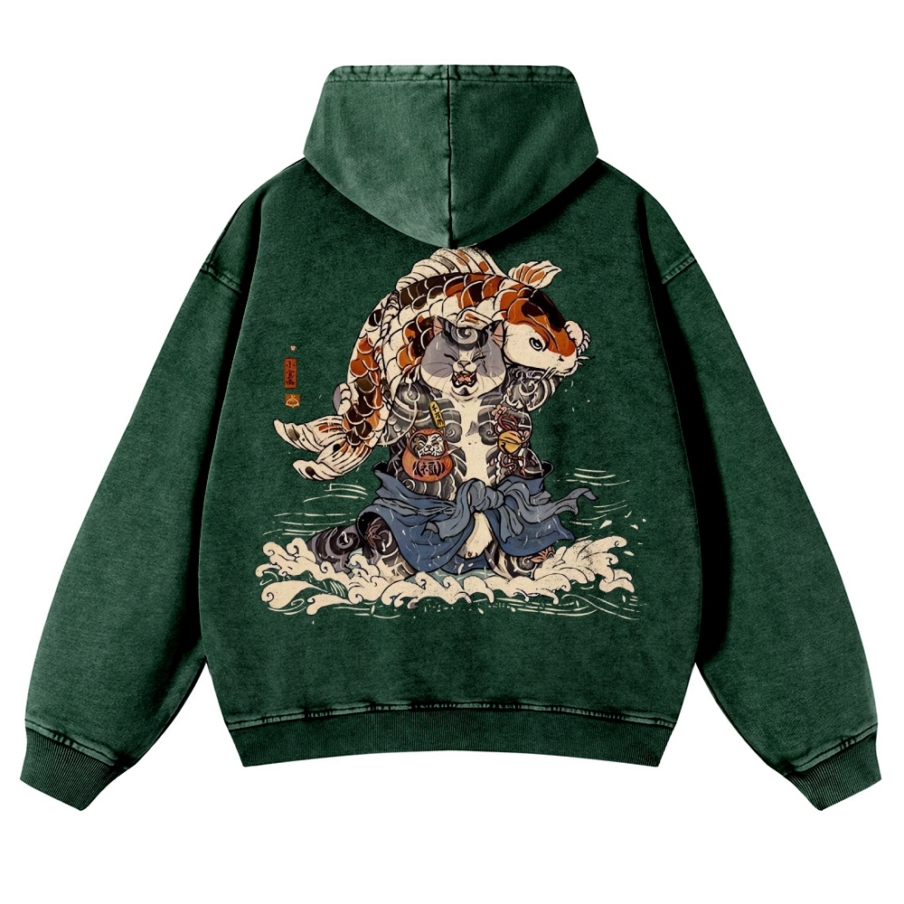 Japan Cat Story Vintage Washed Hoodie-moweekender