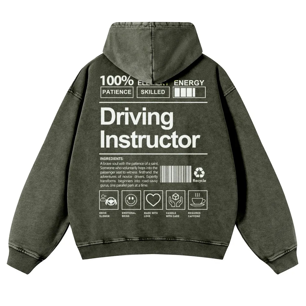 Driving Instructor Printed Vintage Washed Hoodie-moweekender