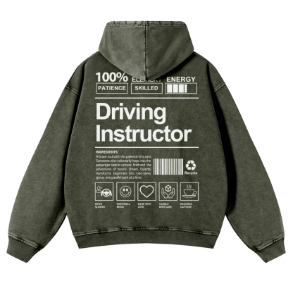 Driving Instructor Printed Vintage Washed Hoodie-moweekender