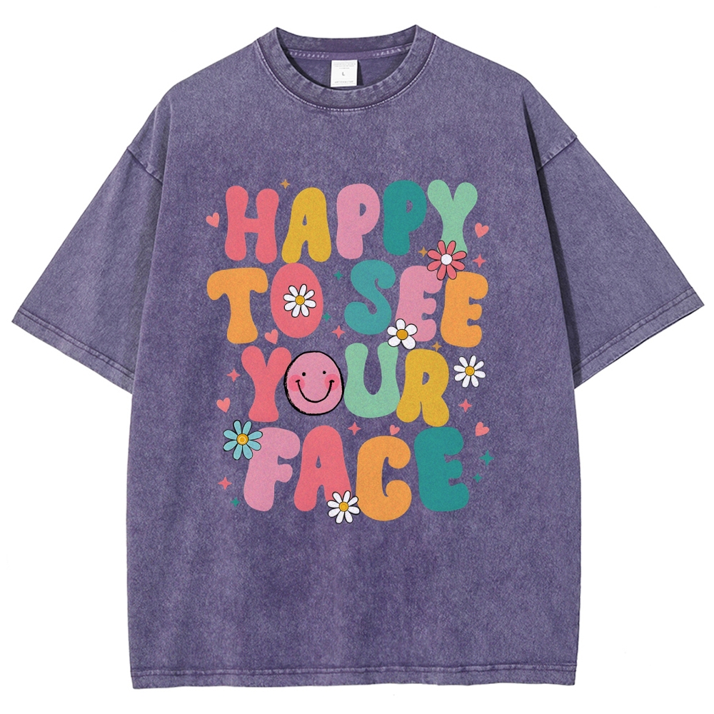 Happy To See You Face Unisex Fit Washed T-Shirt-moweekender