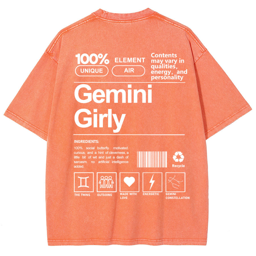 Gemini Girly Unisex Fit Washed Oversized T-Shirt-moweekender