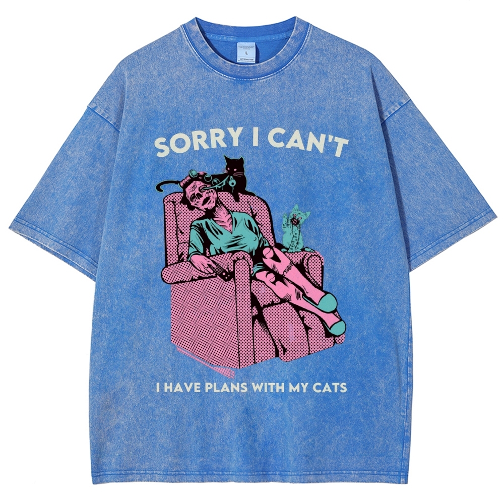 Sorry I Can't have Plans With My Cats Vintage Snowflake Washed T-Shirt-moweekender