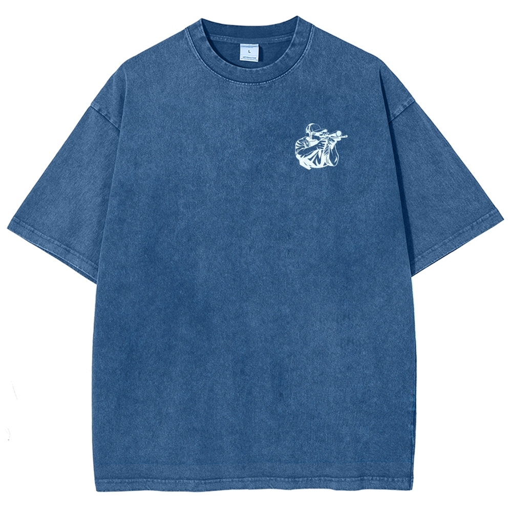 Shooting Instructor Pattern Washed Vintage Short Sleeves T-Shirt-moweekender