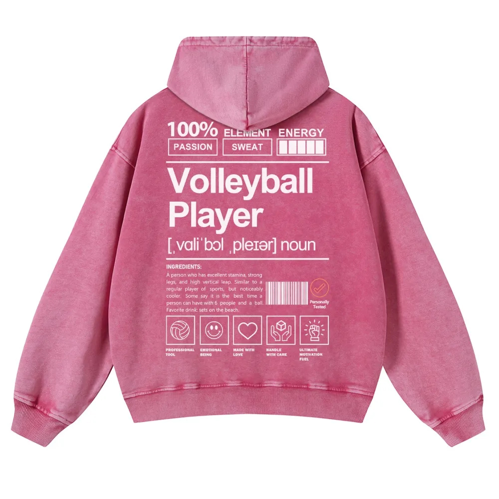 Vollyball Player Printed Vintage Washed Hoodie-moweekender