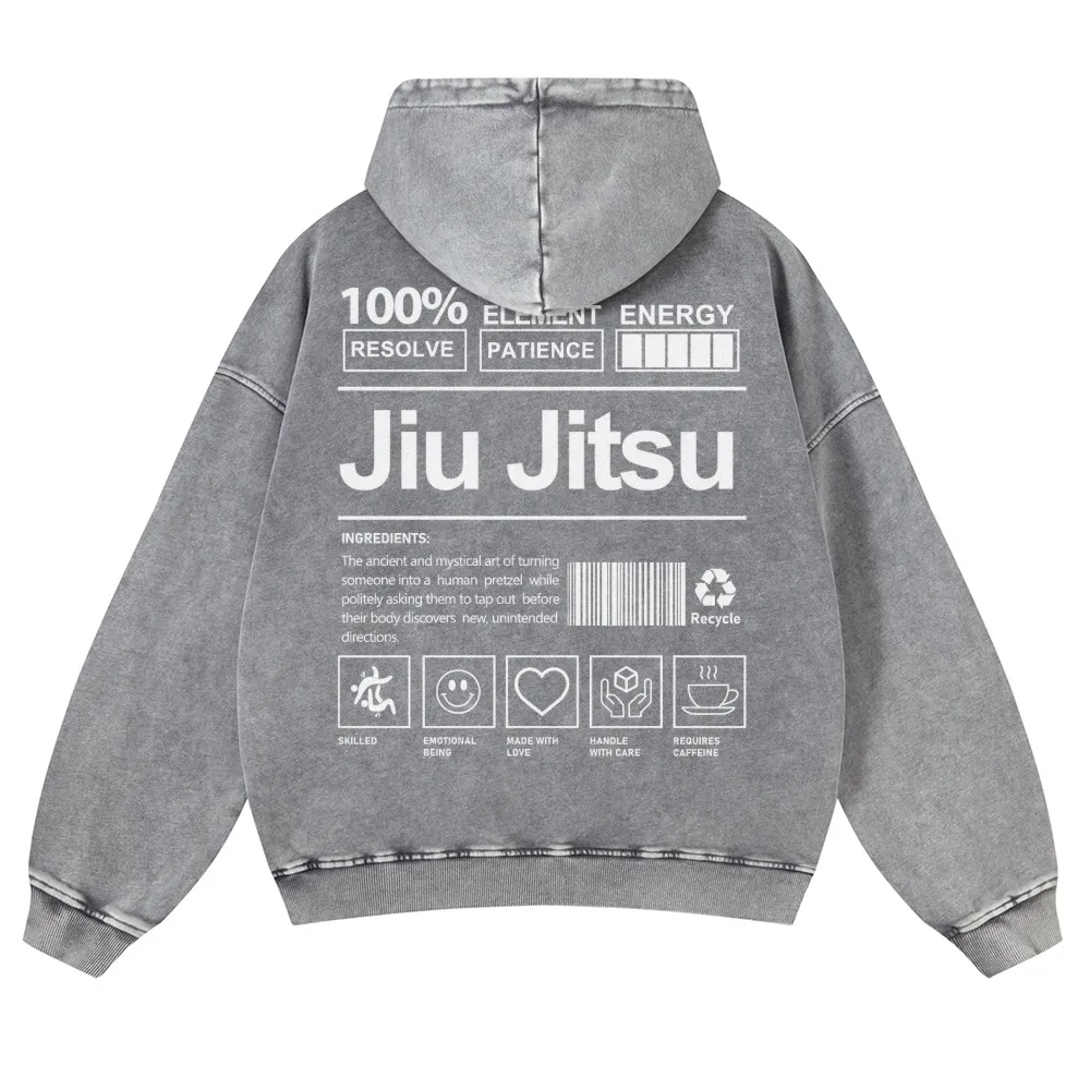 Jiu Jitsu Printed Vintage Washed Hoodie-moweekender