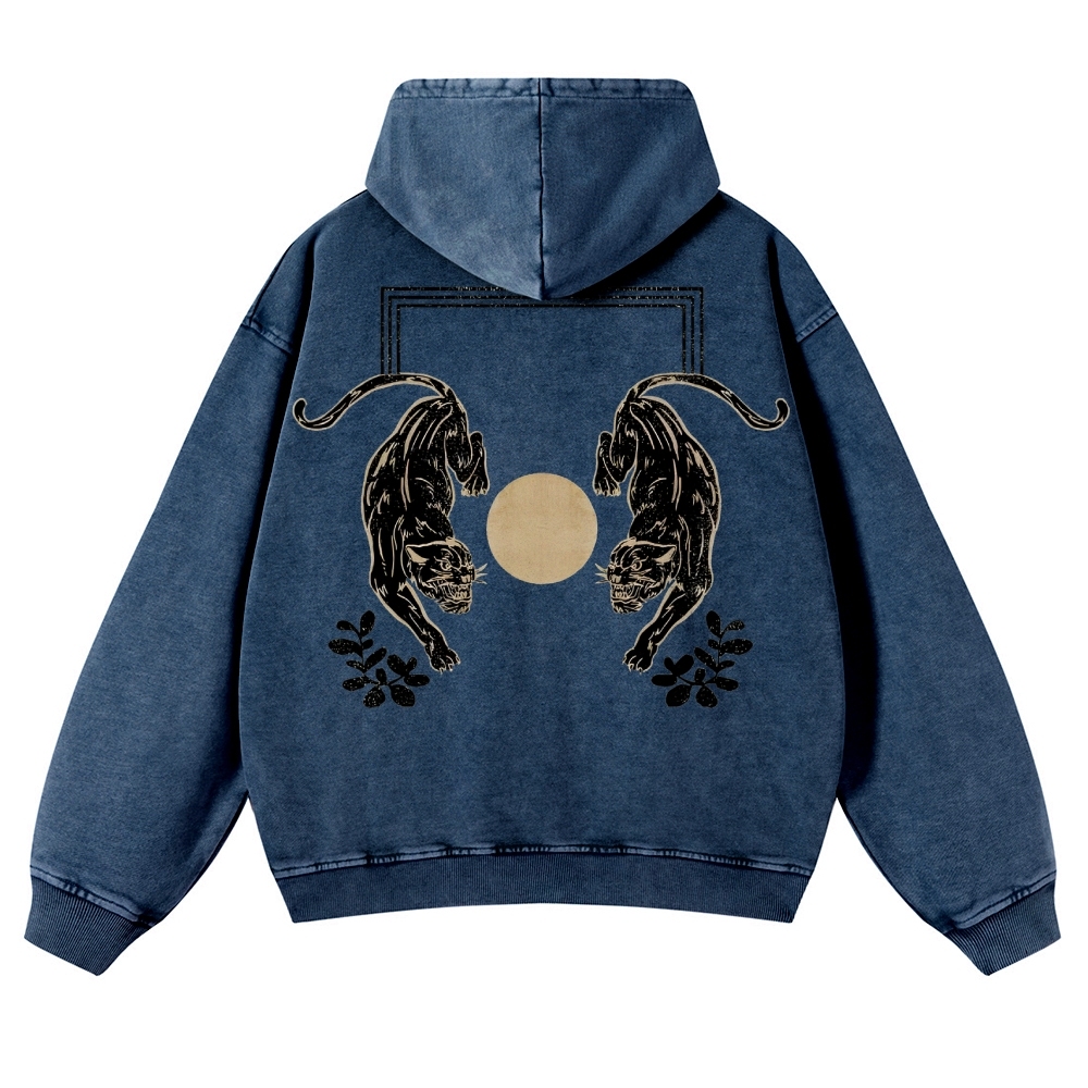 Fierce Panther Pattern Vintage Washed Hoodie-moweekender
