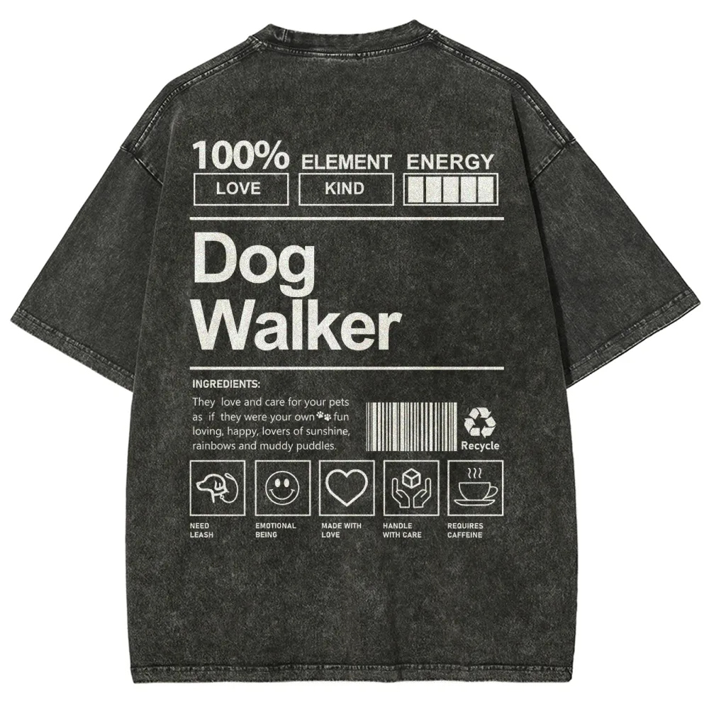 Dog Walker Pattern Washed Vintage Short Sleeves T-Shirt-moweekender