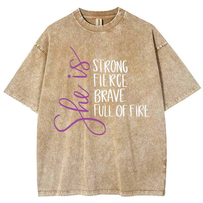 She Is Strong Fierce Brave Full Of Fire Vintage Snowflake Washed T-Shirt-moweekender