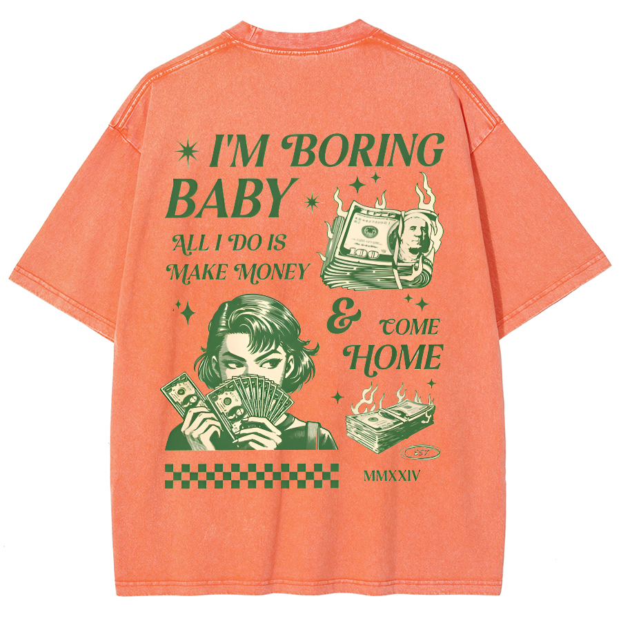 I'm Boring Baby Unisex Fit Washed Oversized T-Shirt-moweekender