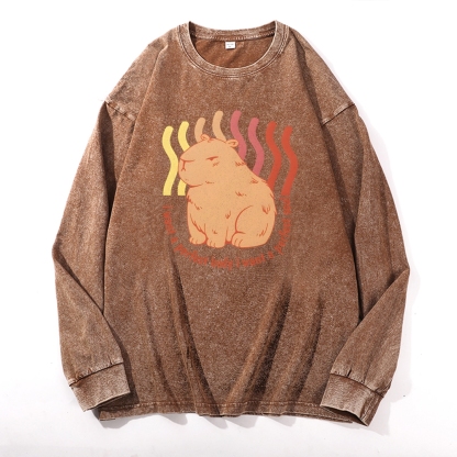 Capybara Casual Deep Washed Vintage Long Sleeves T-Shirt-moweekender
