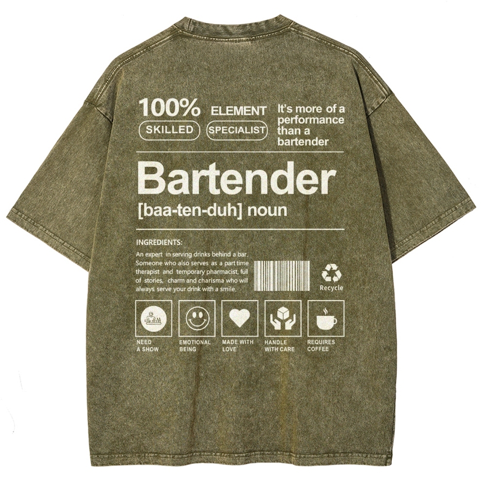 Bartender Printed Washed Vintage Short Sleeves T-Shirt-moweekender