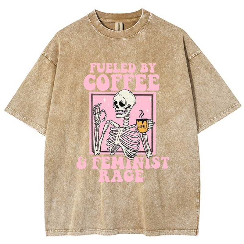 Fueled By Coffee And Feminist Rage Vintage Snowflake Washed T-Shirt-moweekender