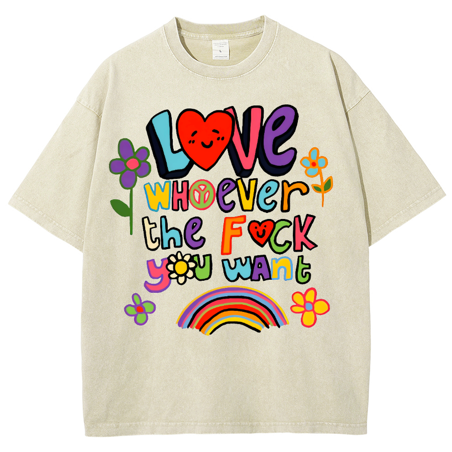 Love Whatever What Unisex Fit Washed Oversized T-Shirt-moweekender