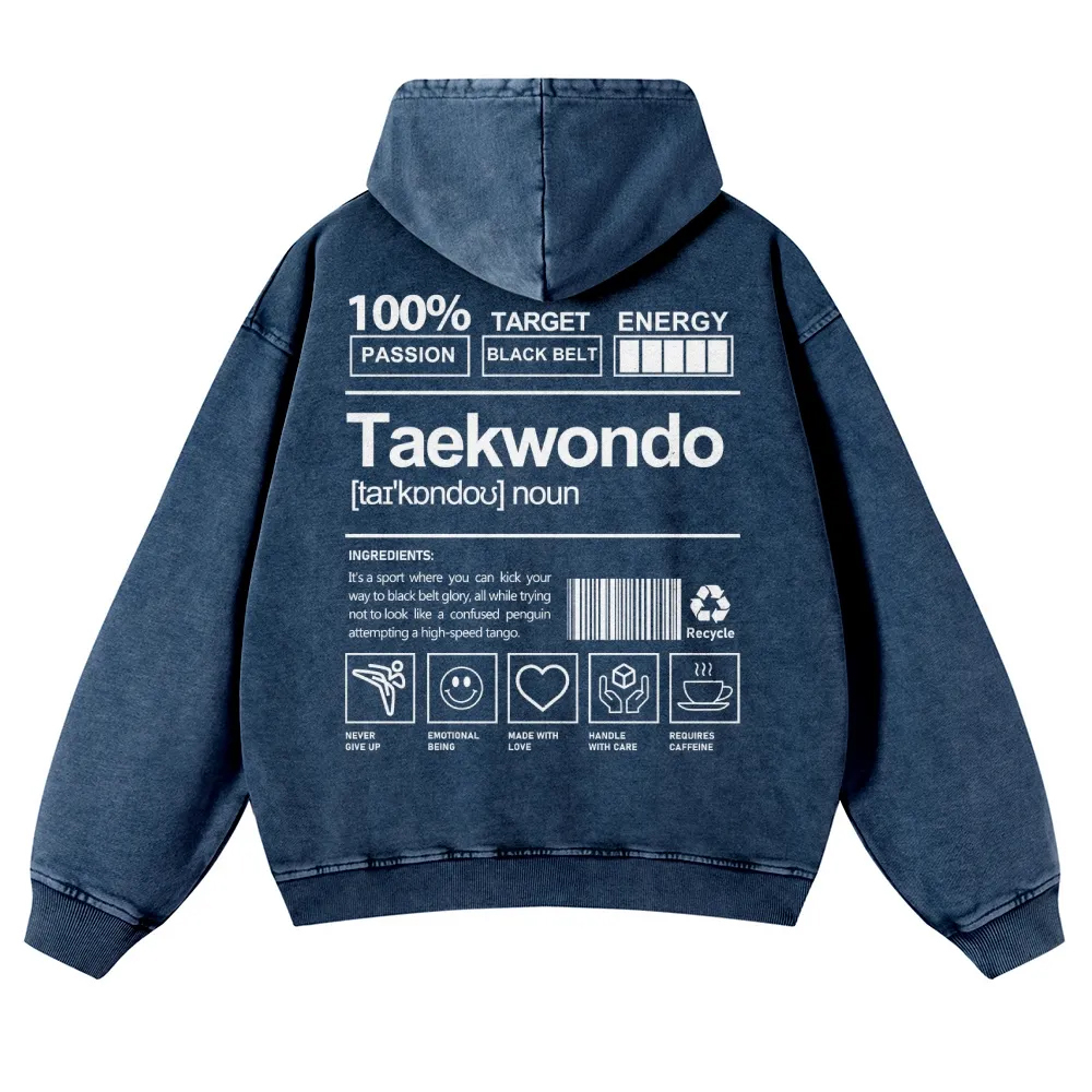 Taekwondo Printed Vintage Washed Hoodie-moweekender