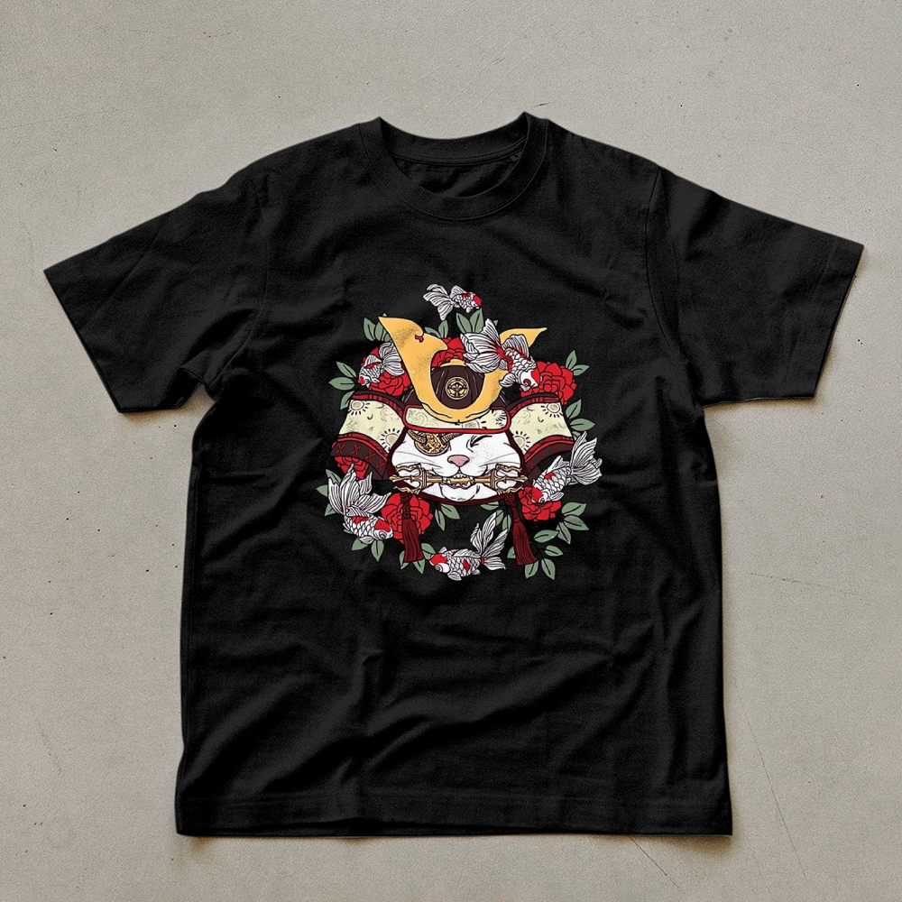 Japanese Goldfish Cat Casual Unisex Prints T-Shirt-moweekender