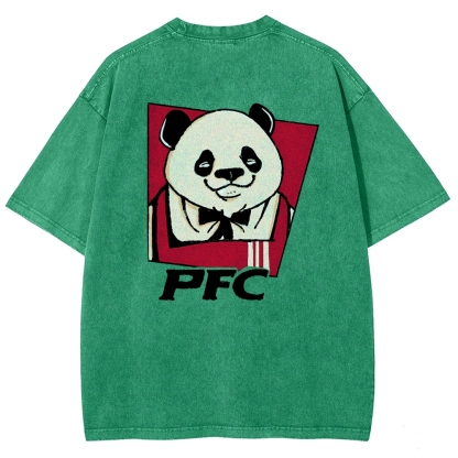 PFC Panda Printed Washed Vintage Short Sleeves T-Shirt-moweekender