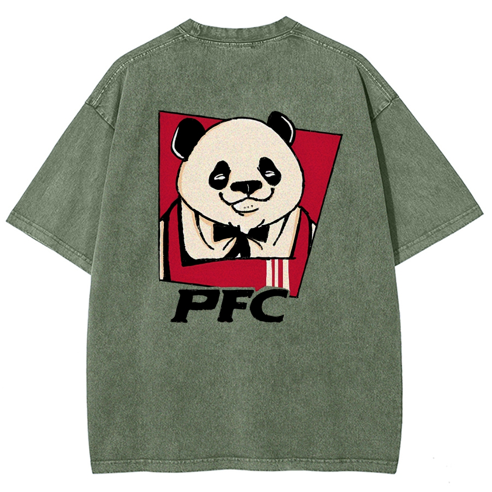 PFC Panda Printed Washed Vintage Short Sleeves T-Shirt-moweekender
