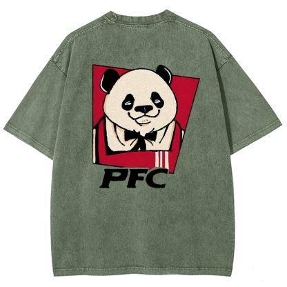 PFC Panda Printed Washed Vintage Short Sleeves T-Shirt-moweekender