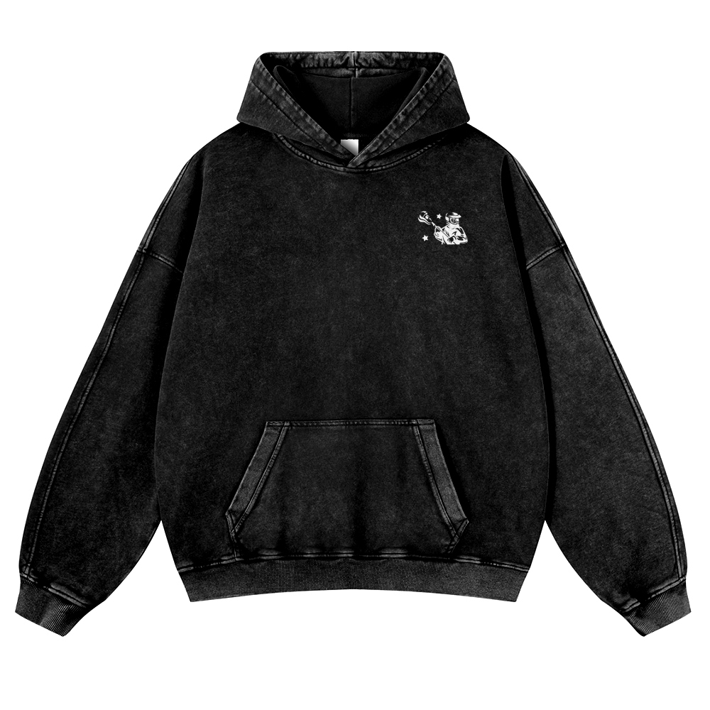 Lacrosse Player Printed Vintage Washed Hoodie-moweekender