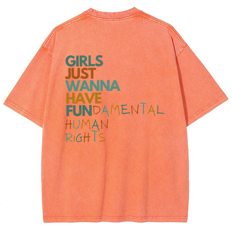Girls Just Wanna Have Fundmental Humanrghts Vintage Snowflake Washed T-Shirt-moweekender