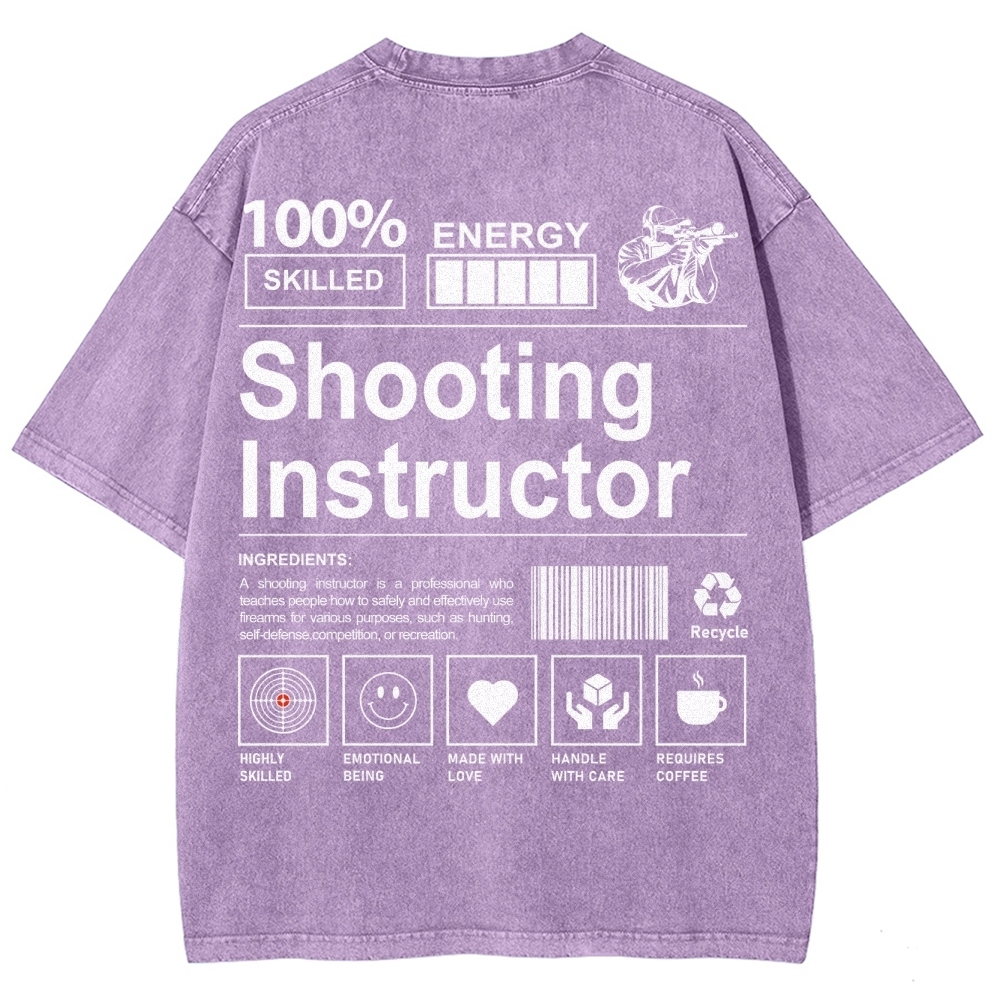 Shooting Instructor Pattern Washed Vintage Short Sleeves T-Shirt-moweekender