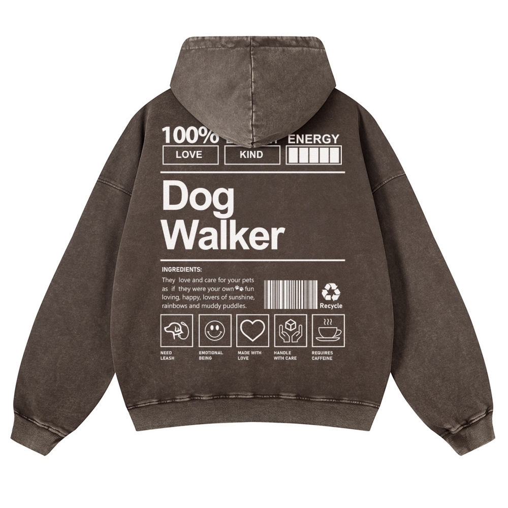 Dog Walker Printed Vintage Washed Hoodie-moweekender