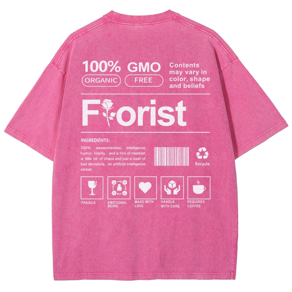 Florist Pattern Washed Vintage Short Sleeves T-Shirt-moweekender
