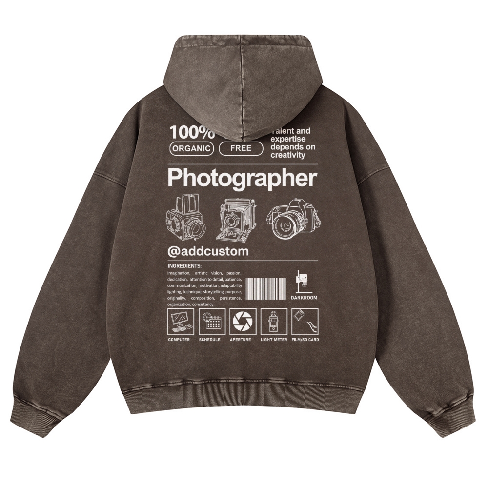 Photographer Addcustom Casual Washed Hoodie