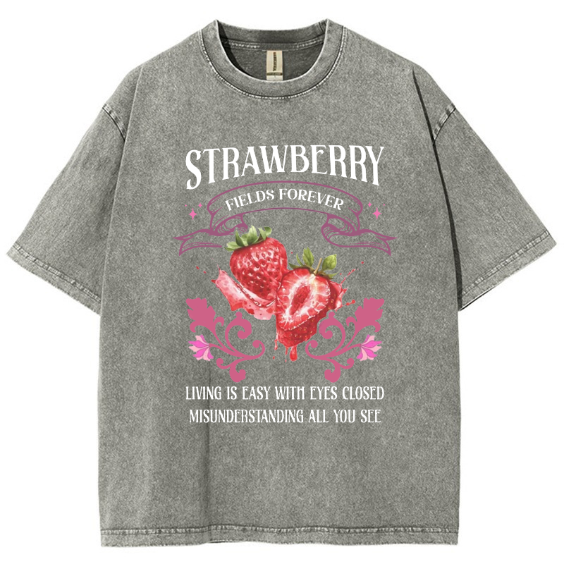 Beatle Strawberry Fields Vintage Snowflake Washed T-Shirt-moweekender