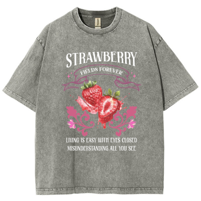 Beatle Strawberry Fields Vintage Snowflake Washed T-Shirt-moweekender