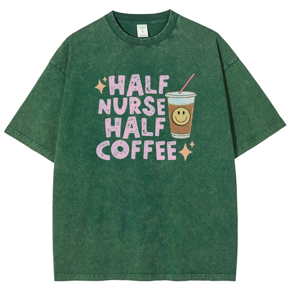 Half Coffee Unisex Fit Washed T-Shirt