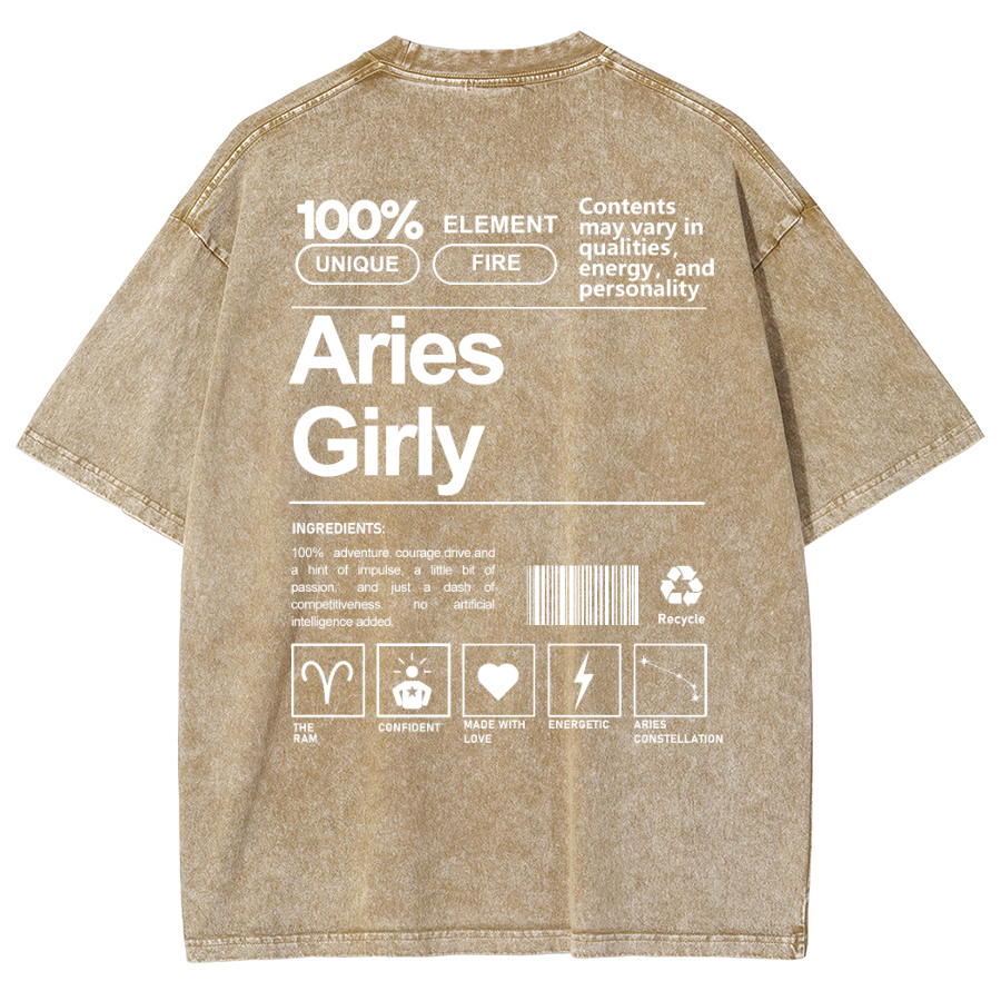 Aries Girly Unisex Fit Washed Oversized T-Shirt-moweekender
