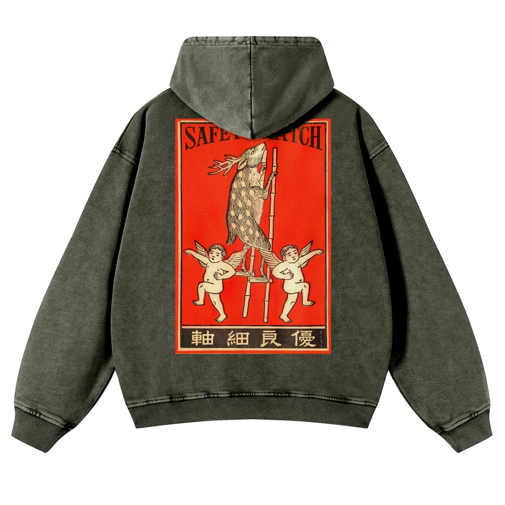 Deer On Stilts Pattern Vintage Washed Hoodie-moweekender