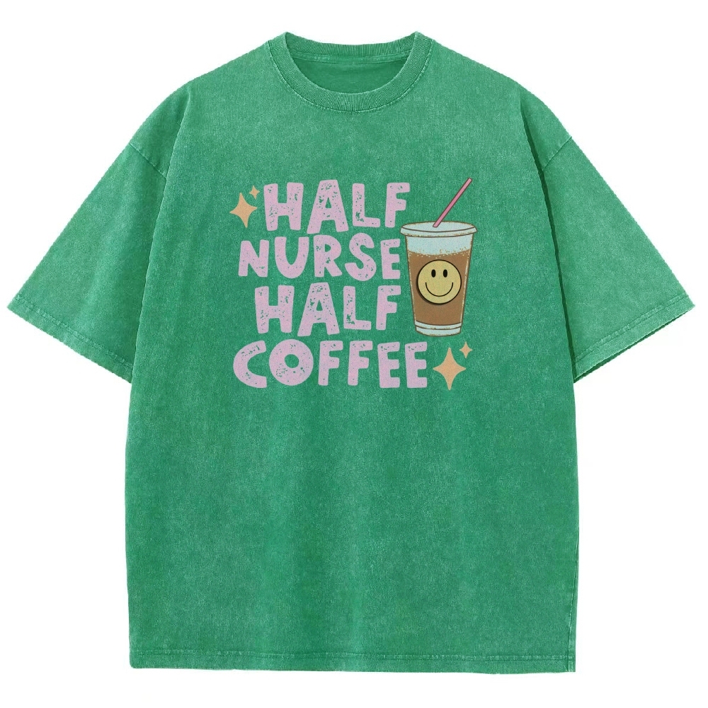 Half Coffee Unisex Fit Washed T-Shirt