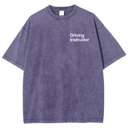 Driving Instructor Pattern Washed Vintage Short Sleeves T-Shirt-moweekender