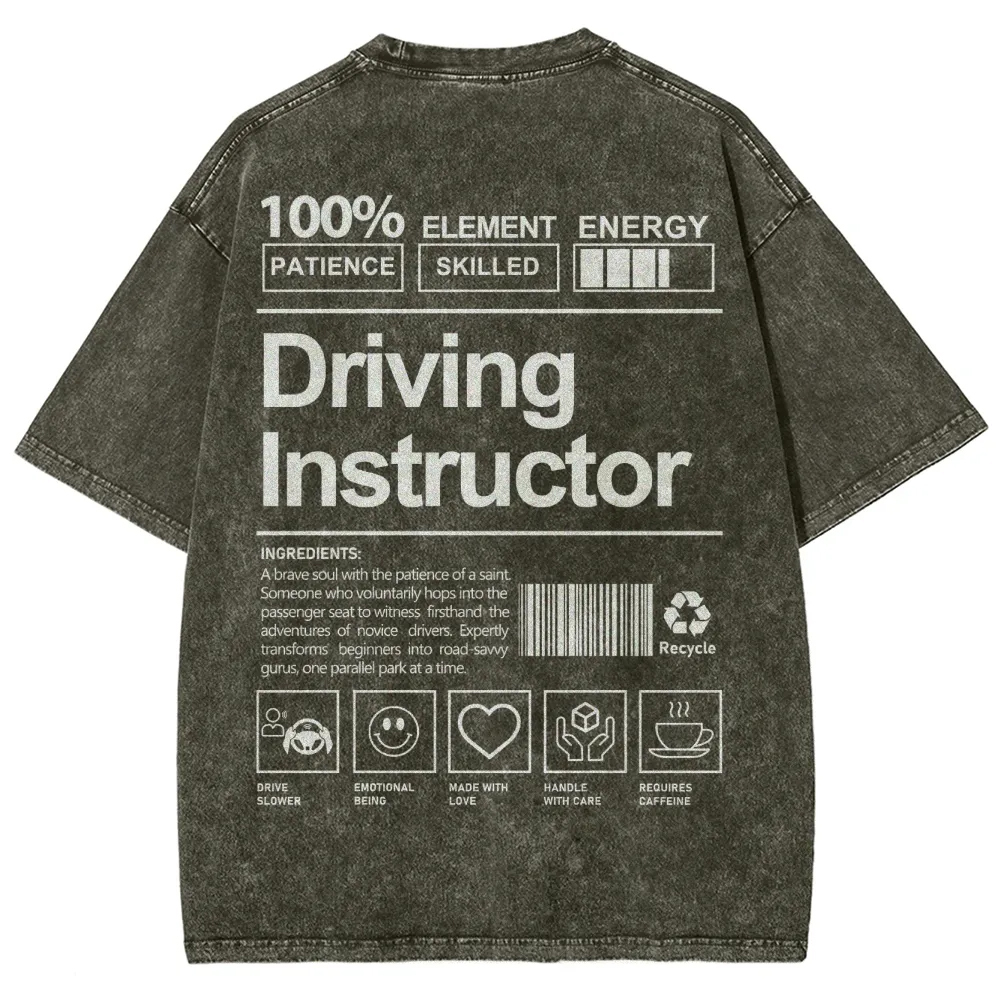 Driving Instructor Pattern Washed Vintage Short Sleeves T-Shirt-moweekender