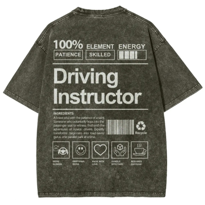 Driving Instructor Pattern Washed Vintage Short Sleeves T-Shirt-moweekender