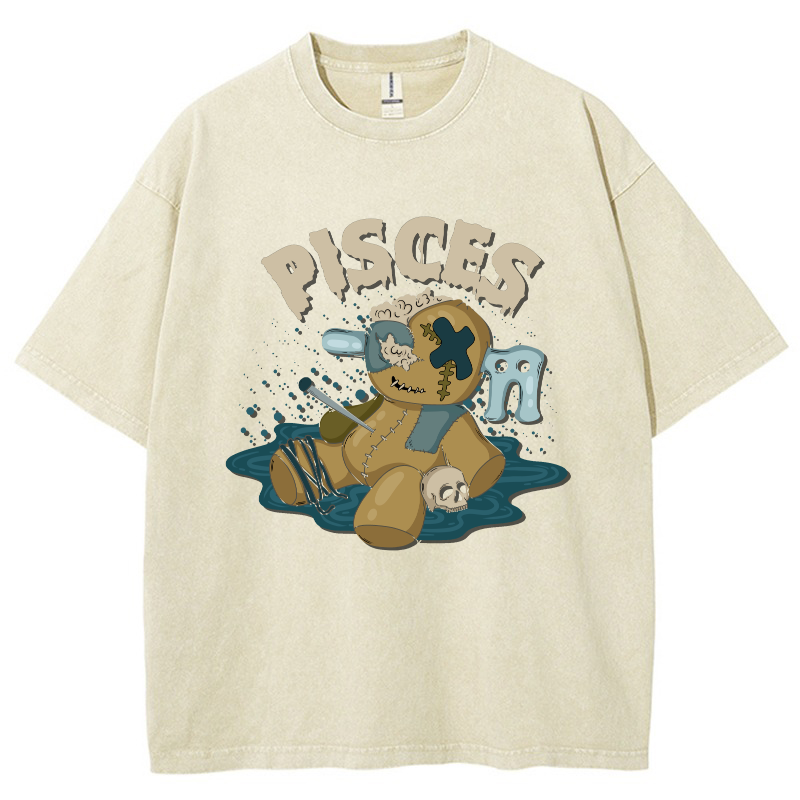 Pisces Vintage Snowflake Washed T-Shirt-moweekender