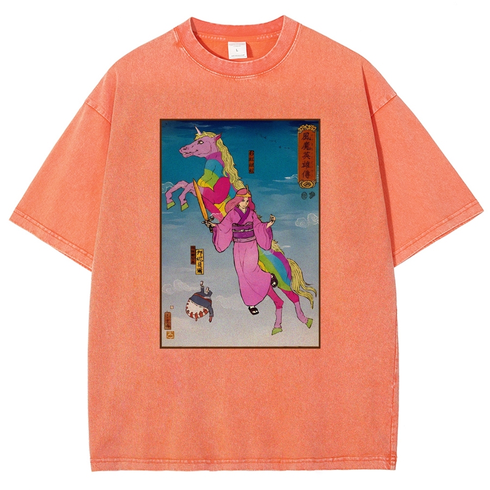 Hero Story Pink Unicorn Washed Vintage Short Sleeves T-Shirt-moweekender