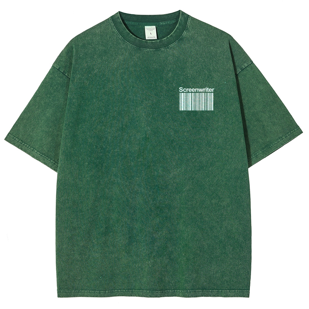 Screenwriter Pattern Washed Vintage Short Sleeves T-Shirt-moweekender