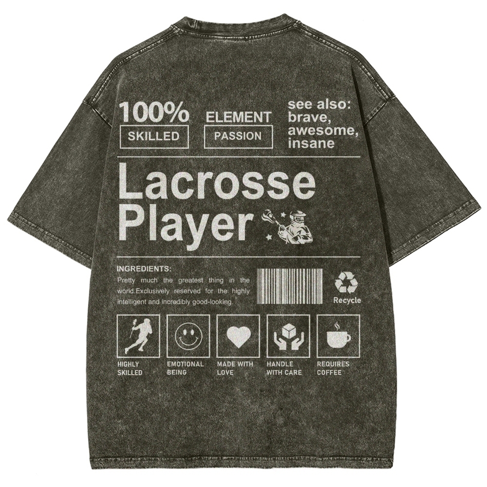 Lacrosse Player Pattern Washed Vintage Short Sleeves T-Shirt-moweekender