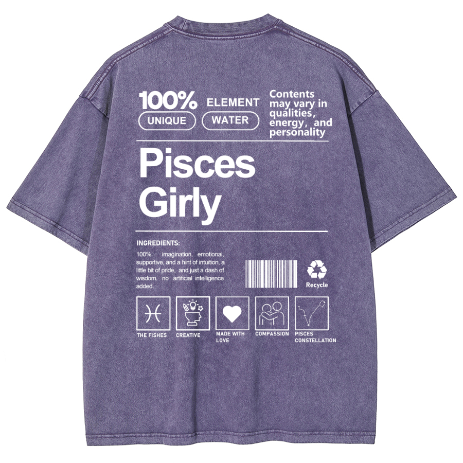 Pisces Girly Unisex Fit Washed Oversized T-Shirt-moweekender