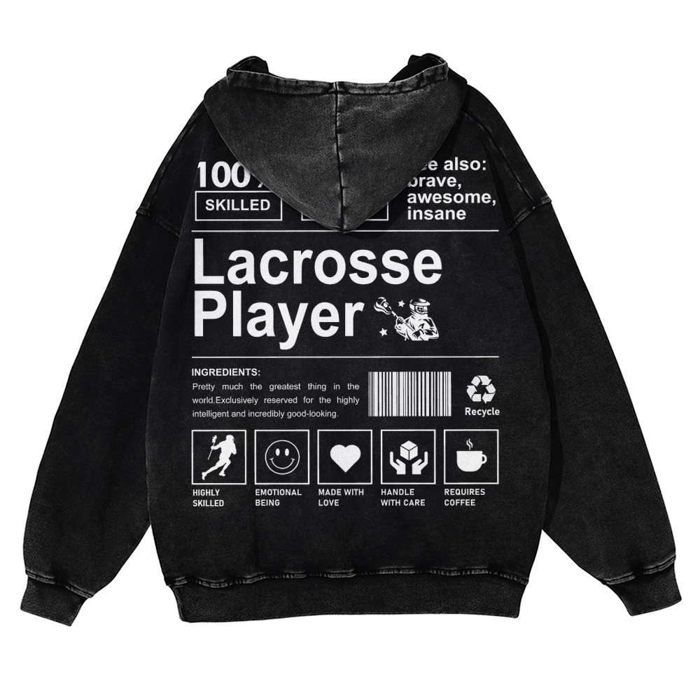 Lacrosse Player Printed Vintage Washed Hoodie-moweekender